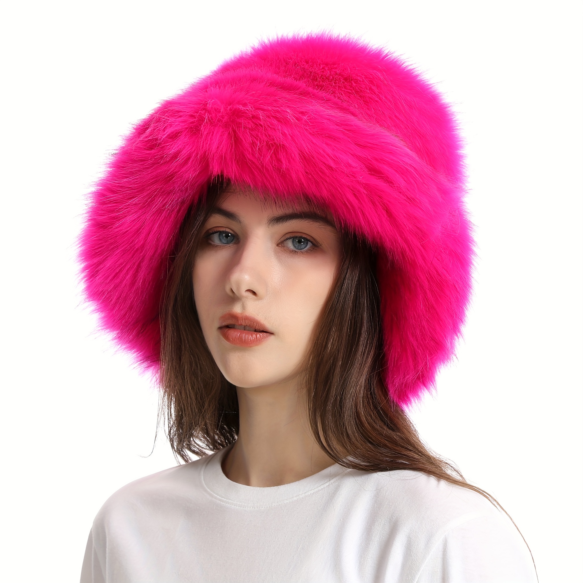 Hot Pink Faux Fur Bucket Hat