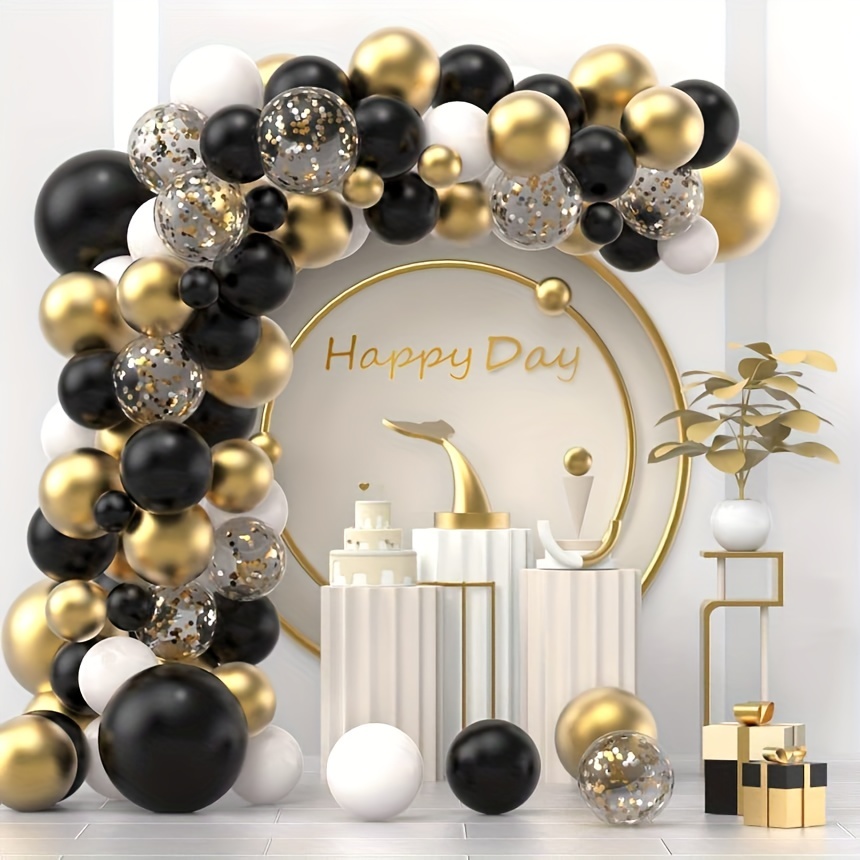 Globos negros y dorados, globos de confeti dorados Globos blancos y dorados  negros Globos de fiesta de 90 pza…