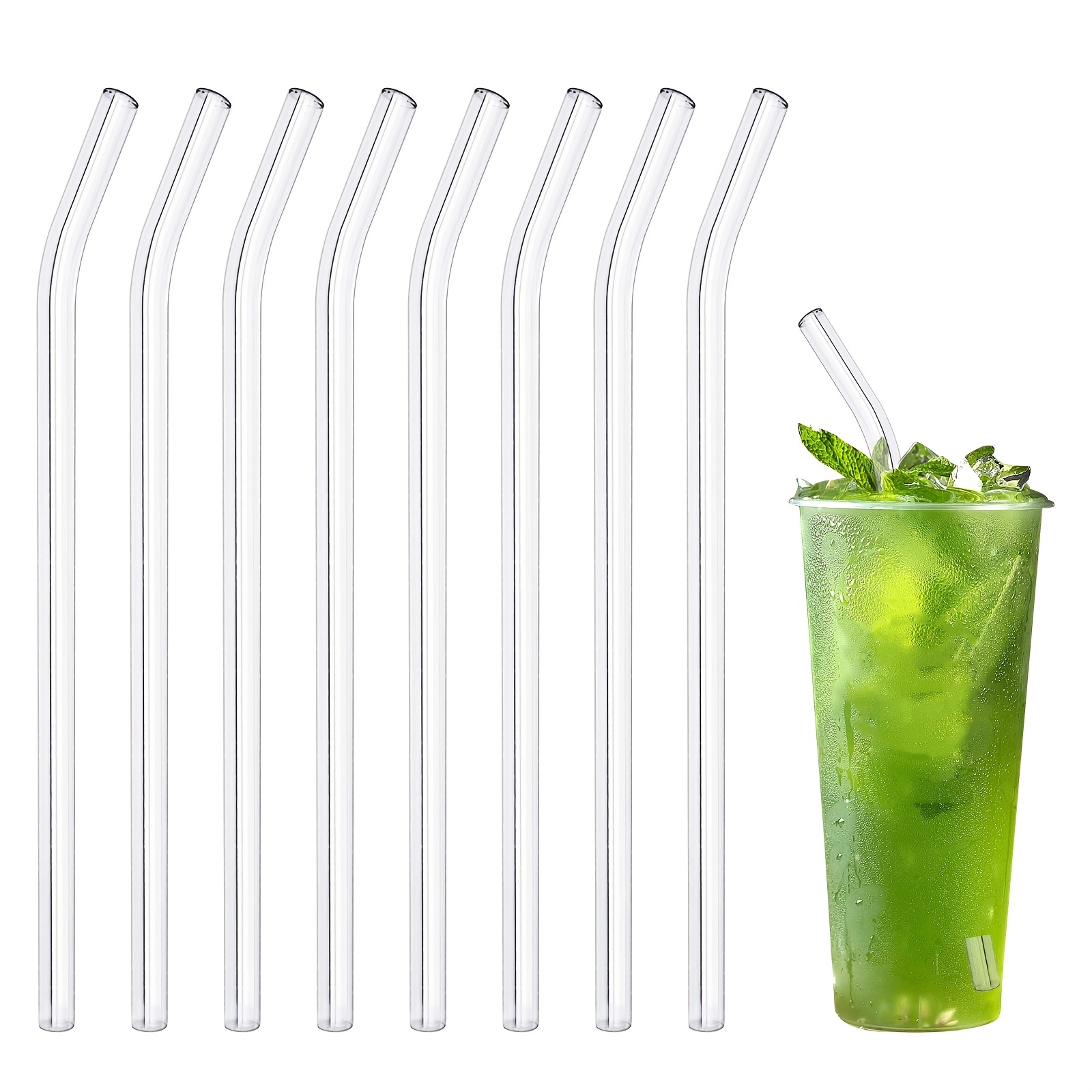 6 PC, Wavy Glass Straws, 8x200mm Colorful Glass Straws Shatter Resistant  with 1 Cleaning Brush-Perfect for Smoothies, Tea, Coffee, Juice,Cocktails.