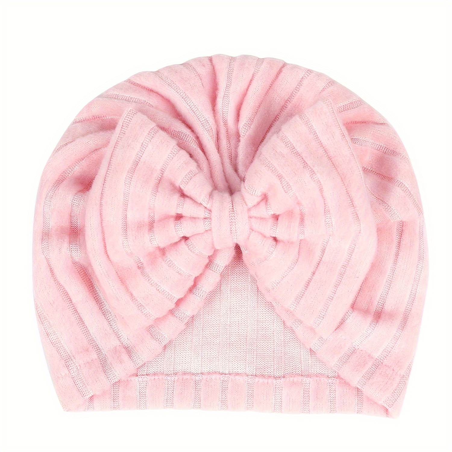 TEMU 3pcs Warm Bow Hats For Newborns And Infants - Solid Colors, Stripes, And Frayed Design - Perfect For Baby Girls And Boys