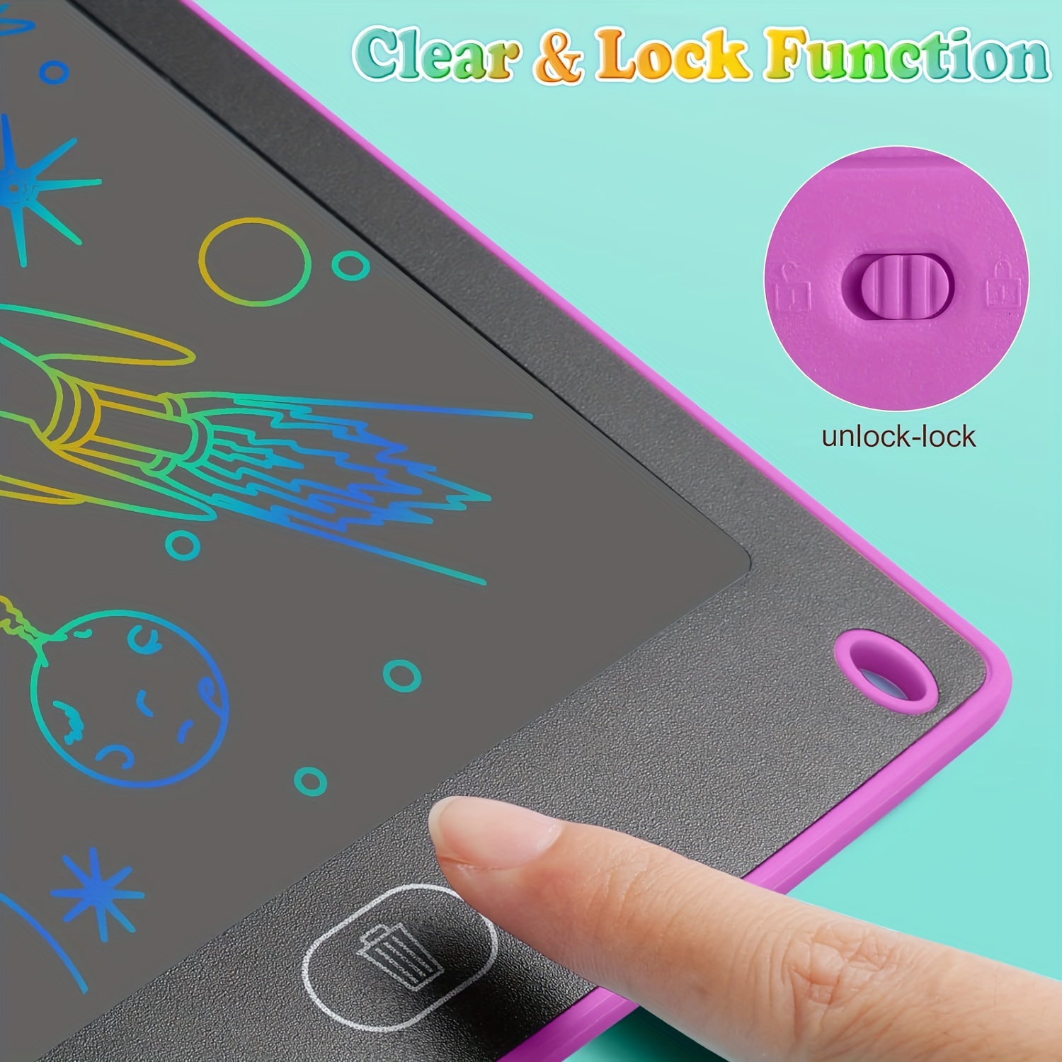 LCD Writing Tablet for Kids 10 Inch, Colorful Doodle Board Drawing Tablet  with Lock Function, Erasable Reusable Writing Pad, Educational for 3-6 Year