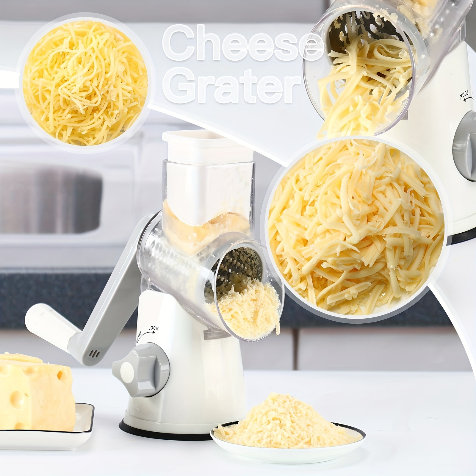 1pc 5in1 Rotary Cheese Grater Cheese Shredder Fruit Grater Tumbling Box  Mandoline Vegetable Slicer Waffle Cutter Nut Chopper With Handle And Strong  Suction Base Kitchen Tools - Home & Kitchen - Temu Italy