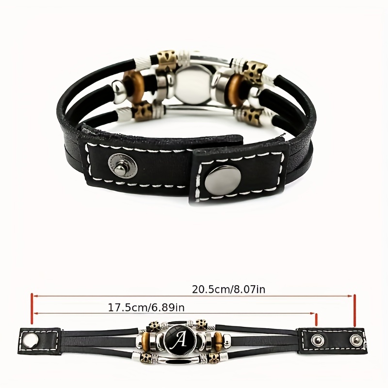 1pc Multilayer Braided Bangle Punk Style A-Z Bangle Leather Bracelets for Men,Men Jewelry,Temu