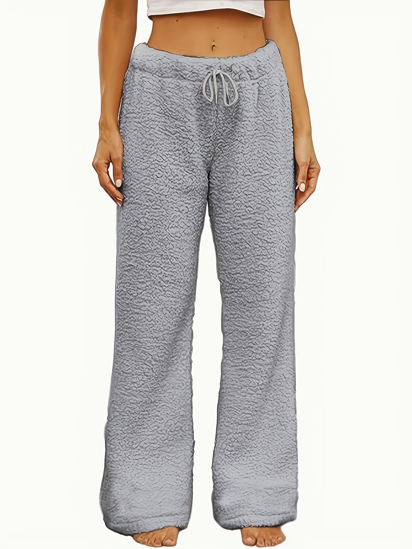 Fashion Womens Fluffy Fuzzy Pants Soft Sleep Lounge Pajama Pants Casual  Knitted Sleepwear Trousers Bottoms S-5XL 
