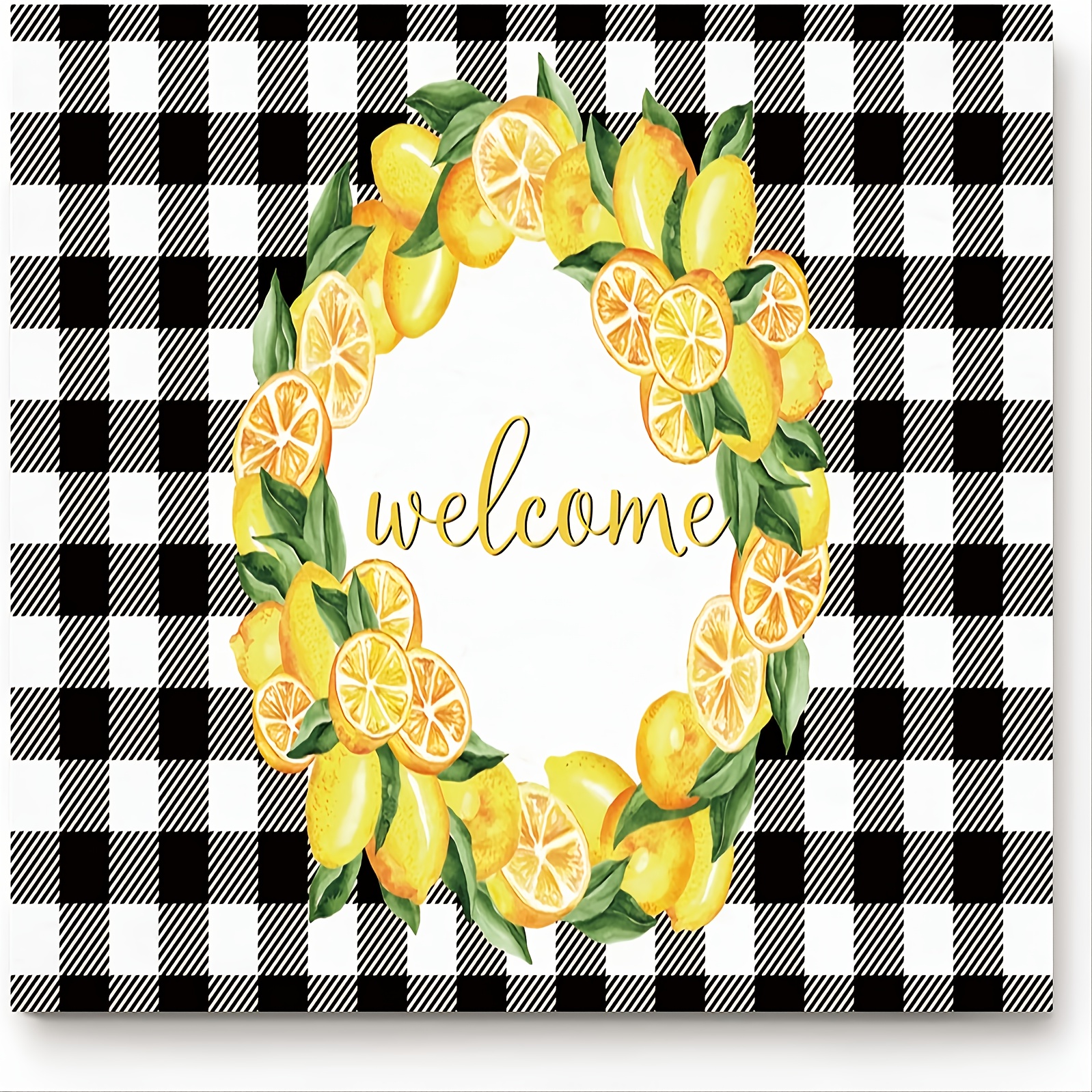 1pc Lemon Pattern Kitchen Mat, Country Style Polyester Rectangle