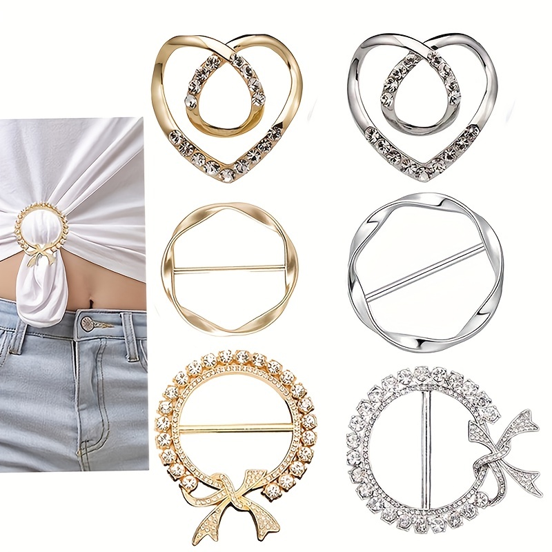 14 Styles Scarf Ring Buckle T-Shirt Clip Heart Round Star Rhinestone Pearls  Clothing Ring Wrap Holder Lady Silk Scarf Tie Ring for Women Clothes Corner  