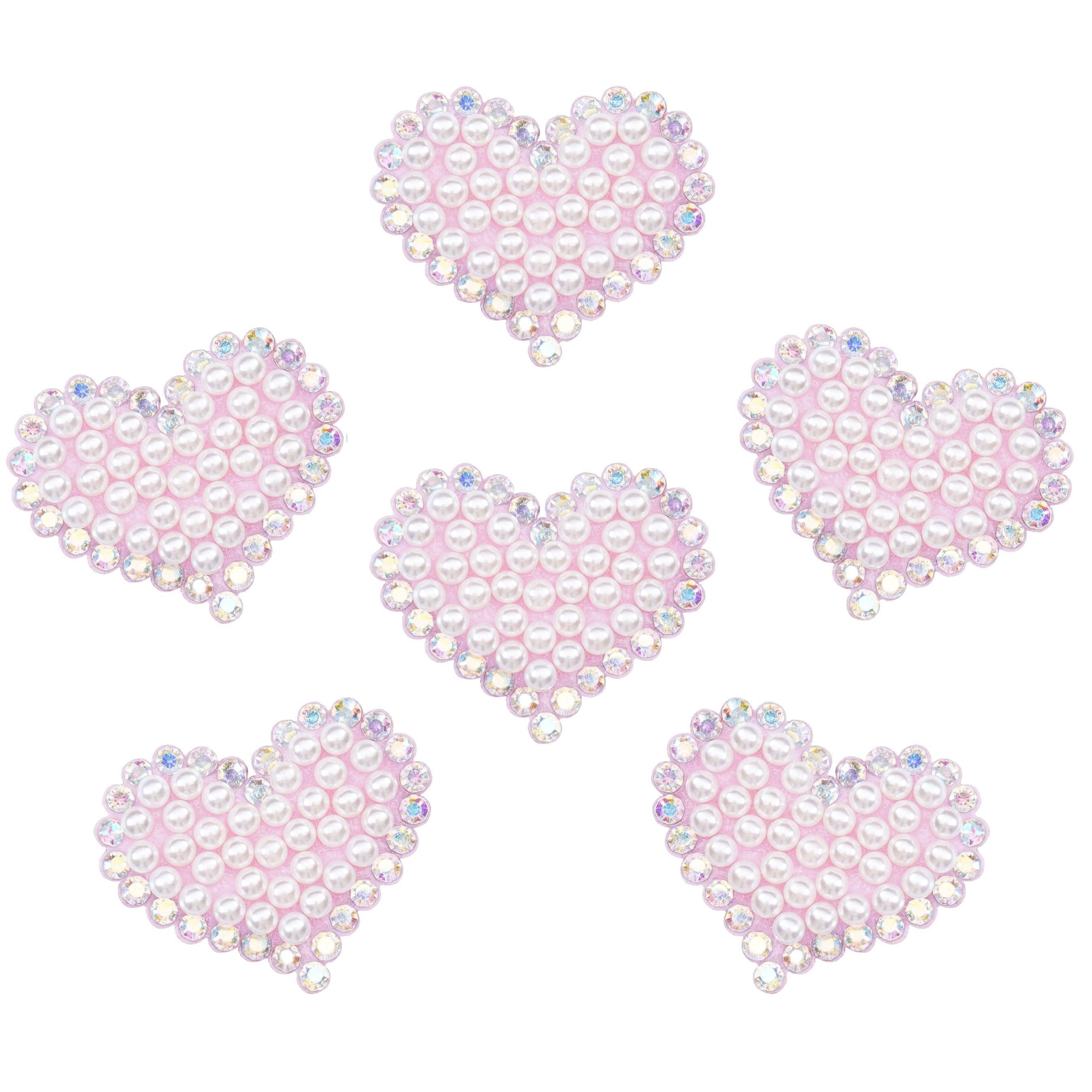 2 X Pearl Rhinestone Heart Love Silver AB Gold Pink Patch Patches