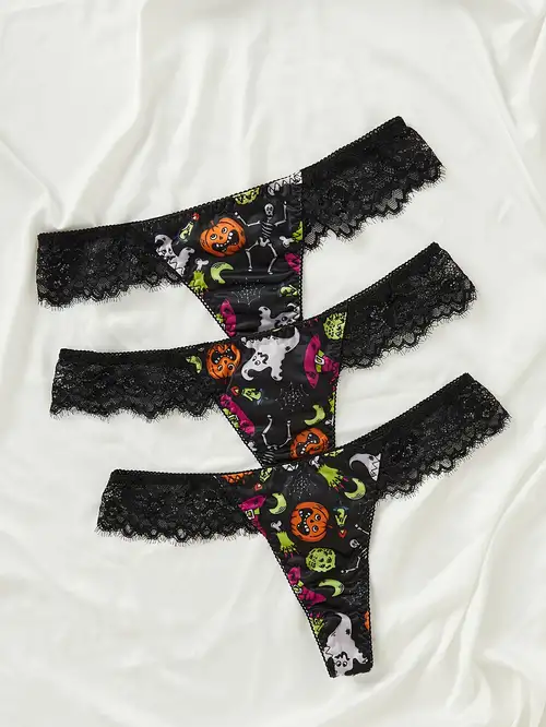Cartoon Print Thongs Cute Comfy Lace Trim Intimates Panties - Temu  Philippines
