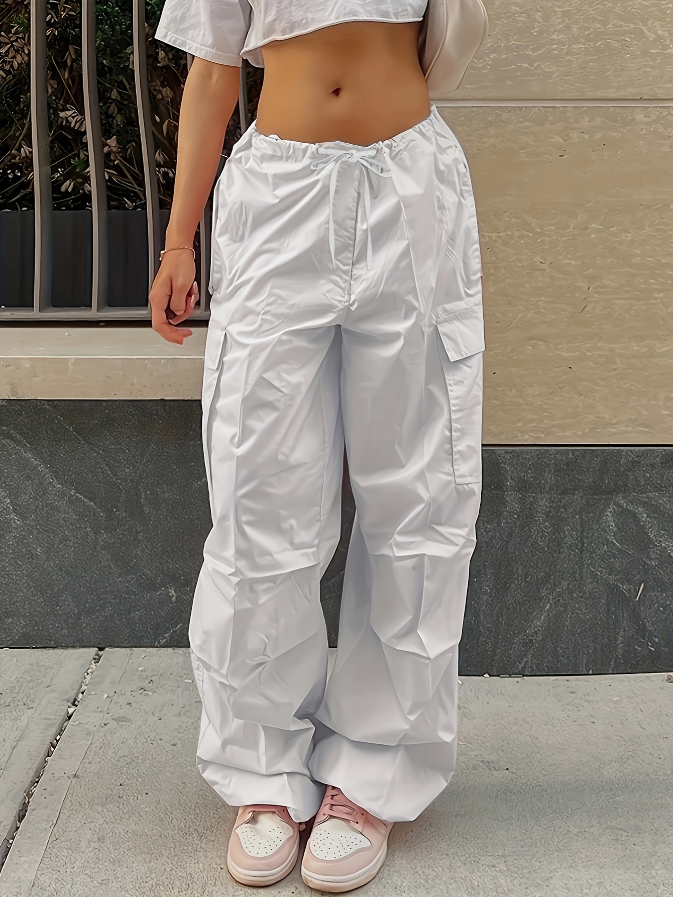 Clearance RYRJJ Womens Y2K Cargo Shorts Solid Retro Hight Waist Drawstring  Elastic Pocket Joggers Short Sweatpant Pants Streetwear(White,XXL) 