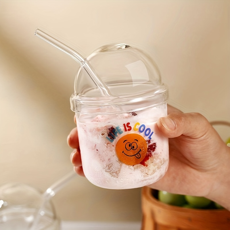 Small Glass Tumbler With Dome Lid And Straw Boba Tea Bottle - Temu
