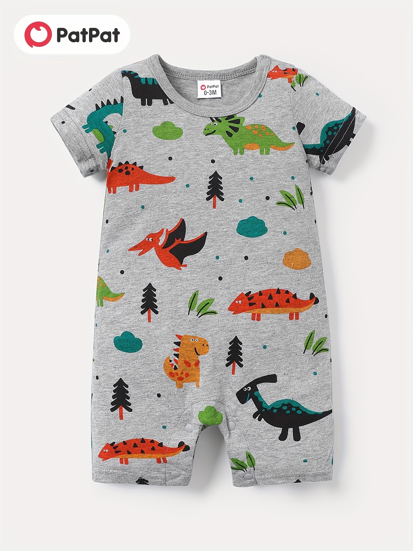 Baby Boy All Over Dinosaur Print Camouflage Short-sleeve Romper