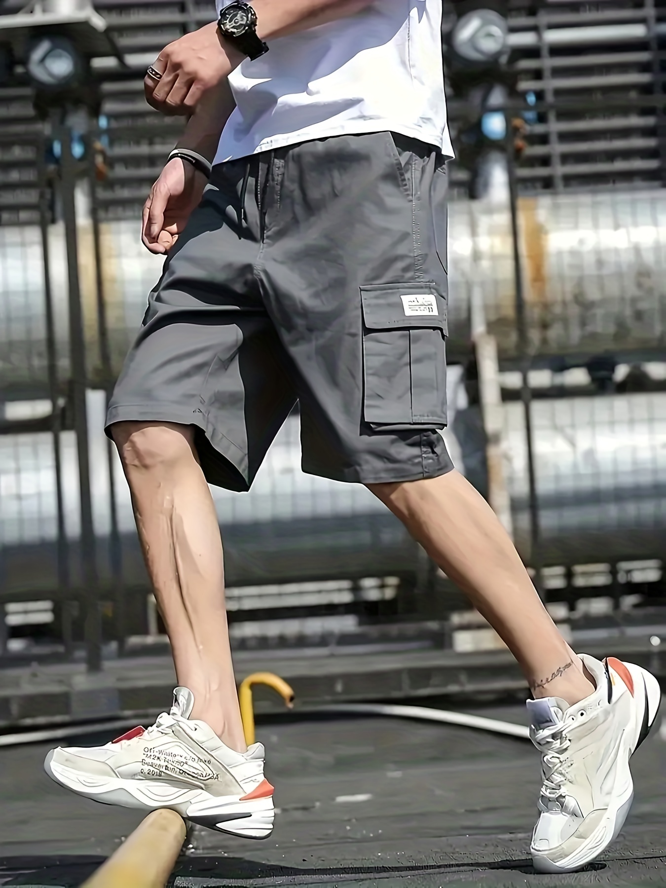 Men Shorts /Cargo Pants Solid Color Multi-pocket Straight Bermudas