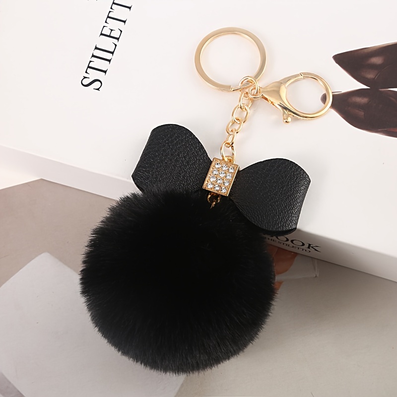 1pc Pom Pom Bow Charm Keychain Cute Fluffy Keyring Bag Suitcase