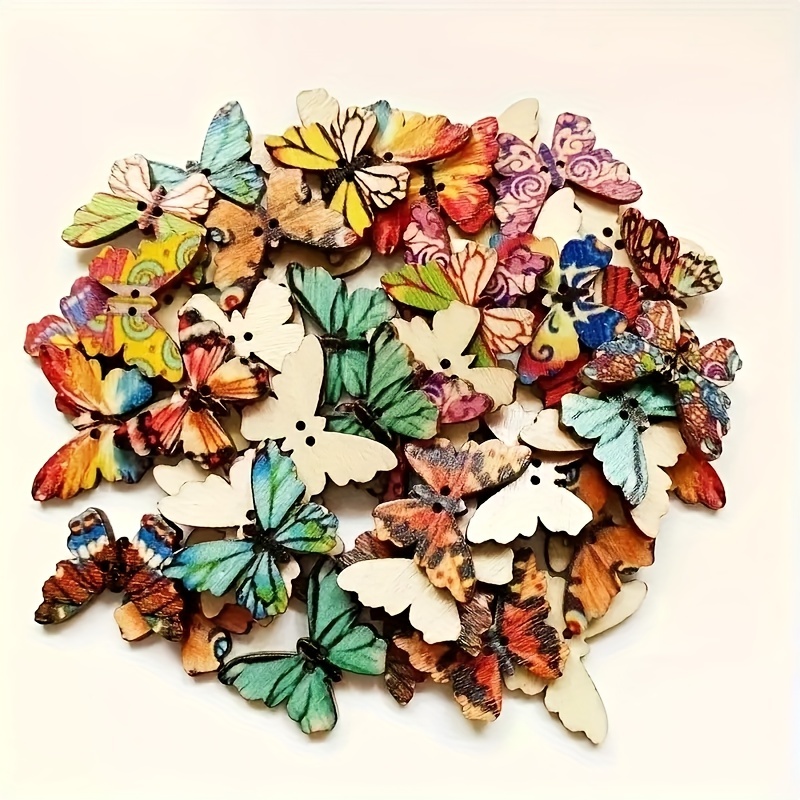 200Pcs Wooden Butterfly Buttons for Crafts, DIY Vintage Wood