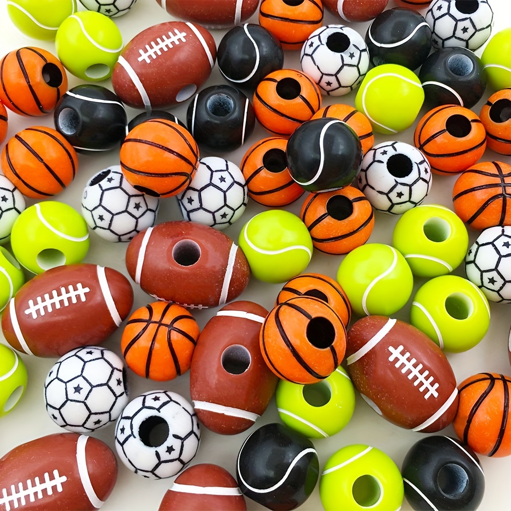 300Pcs Sports Beads Sports Clay Bead Basketball Soccer Tennis Volleyball  Baseball Football Sports Polymer Clay Beads DIY Crafts Beads for Key Chains
