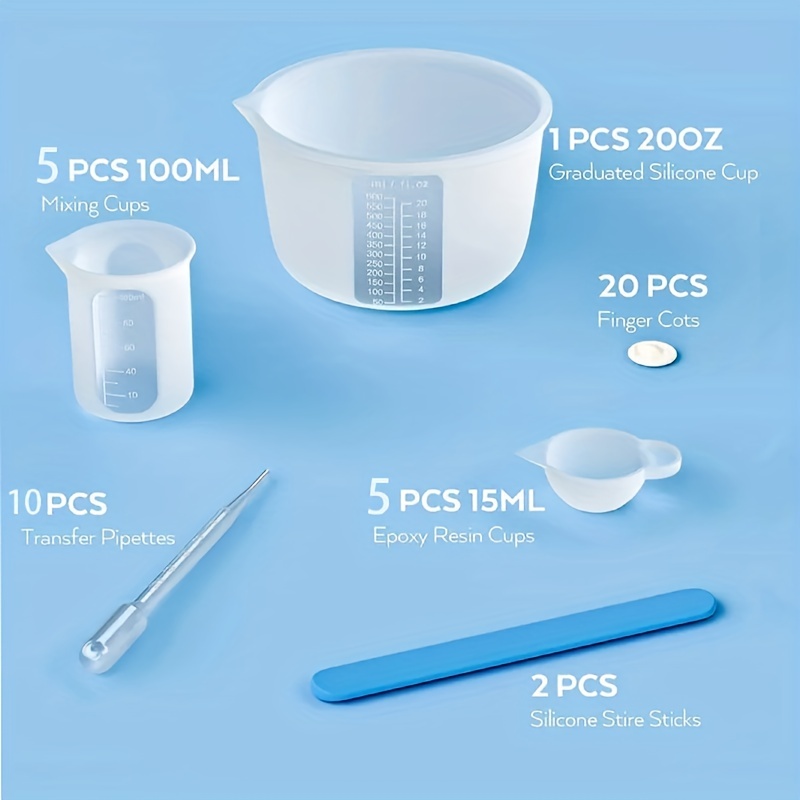 36 Pieces Silicone Resin Mixing Cups Kit- 100ml Silicone Measuring Cups,  Silicone Mixing Cups, Transfer Pipettes, Finger Cots, Silicone Stir Stick  and