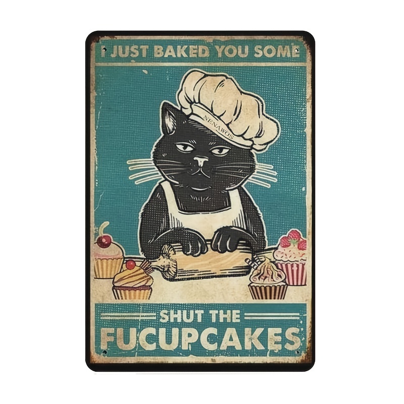 Metal Tin Sign,, Funny Cat Metal Tin Signs Vintage Kitty Kitchen Sign