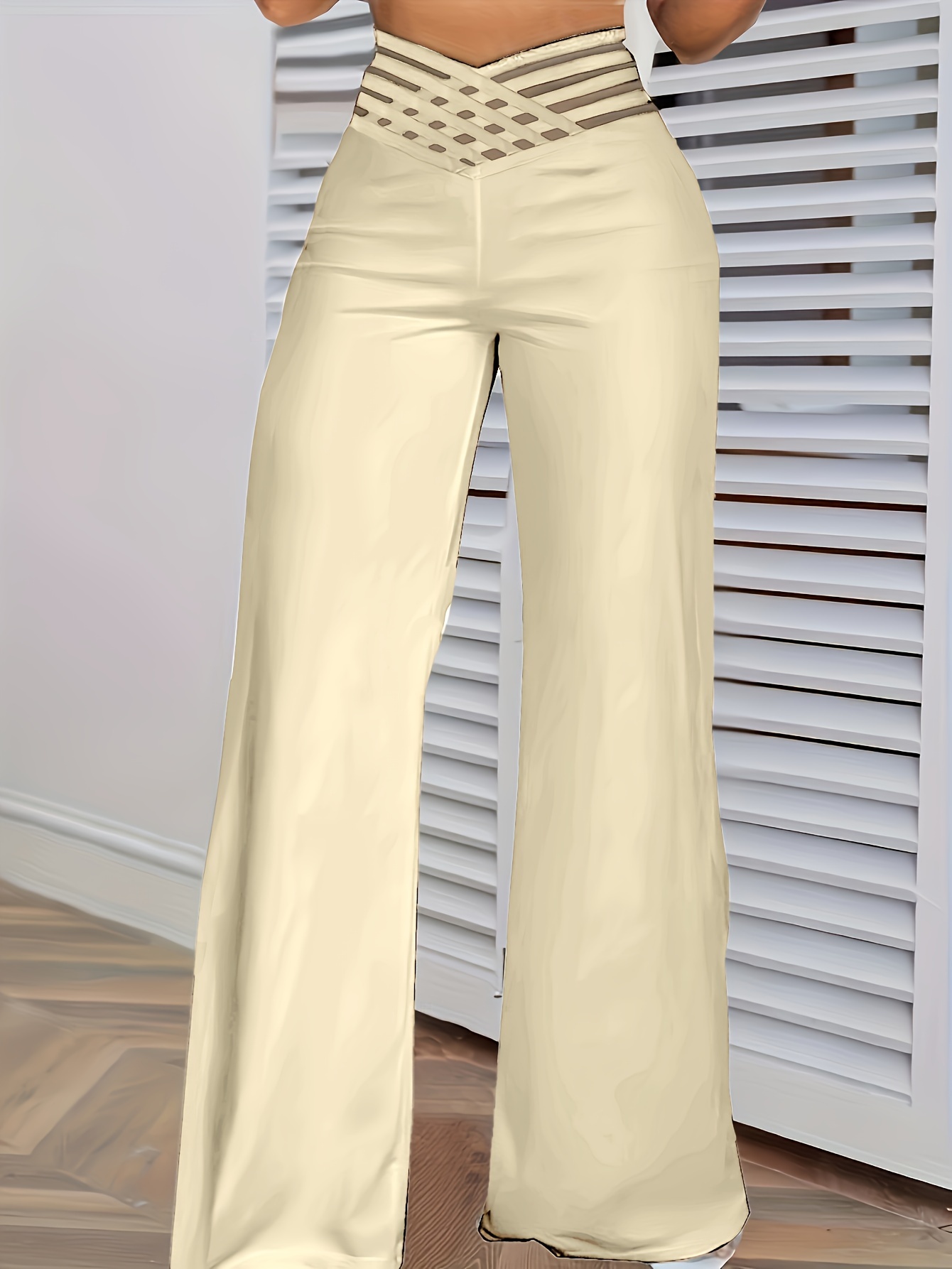  Solid Color Wide Leg Pants for Women Casual High Waisted Dress  Pants Loose Fit Work Business Trousers Lady (Beige, XL) : Sports & Outdoors