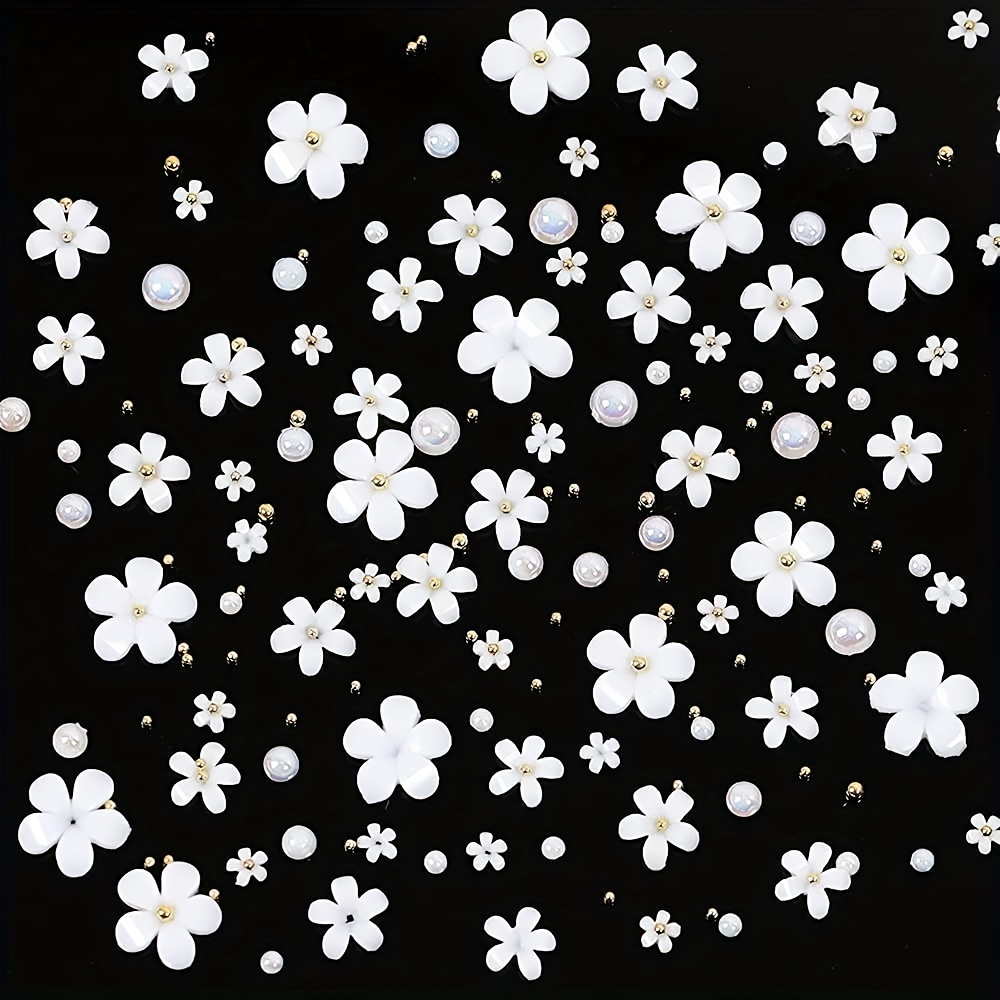  3D Flower Nail Art Charms, 250pcs White Flowers Nail
