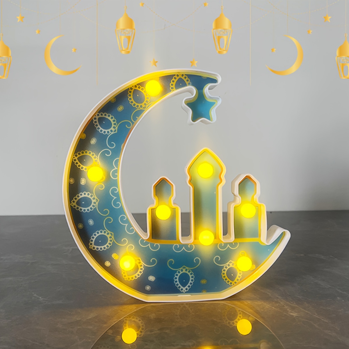 Lanterne du Ramadan, Eid Mubarak Lampe en bois Led Ramadan, Décoration du  Festival du Ramadan musulman Lanternes étoilées, Lumière de nuit en  croissant pour l'Islam musulman Aïd