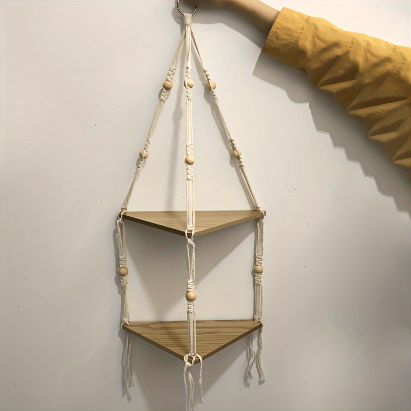 Boho Triangle Wooden Board Hanging Floating Shelf Wall - Temu