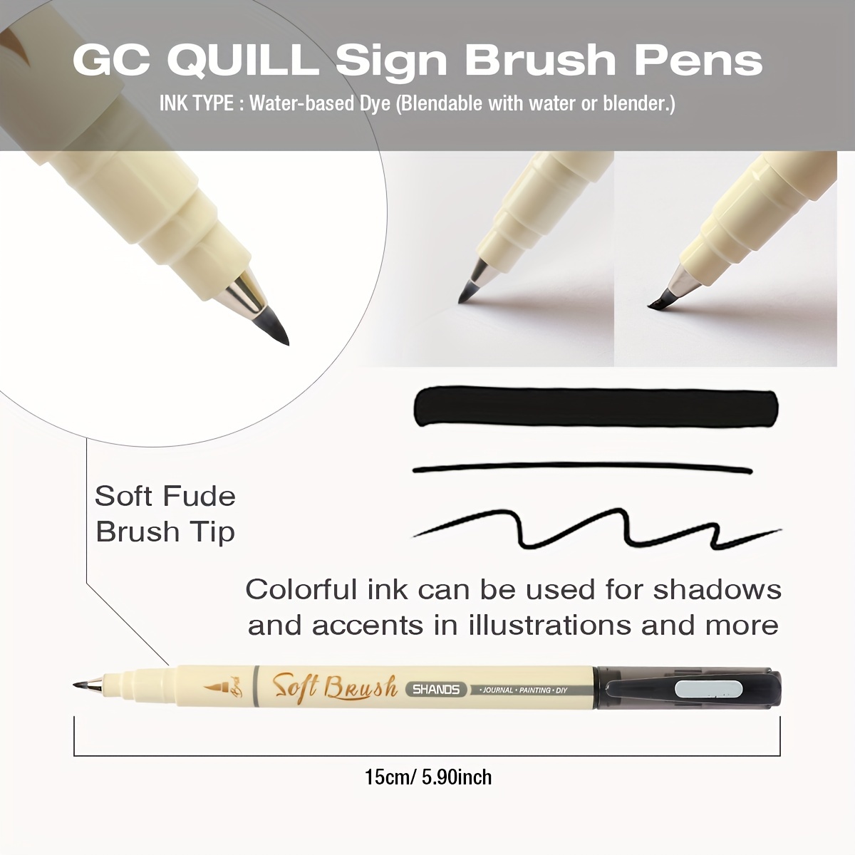 Art Marker Pen, Drawing Pen, 18 Colors Elastic Fine Tip Brush Note