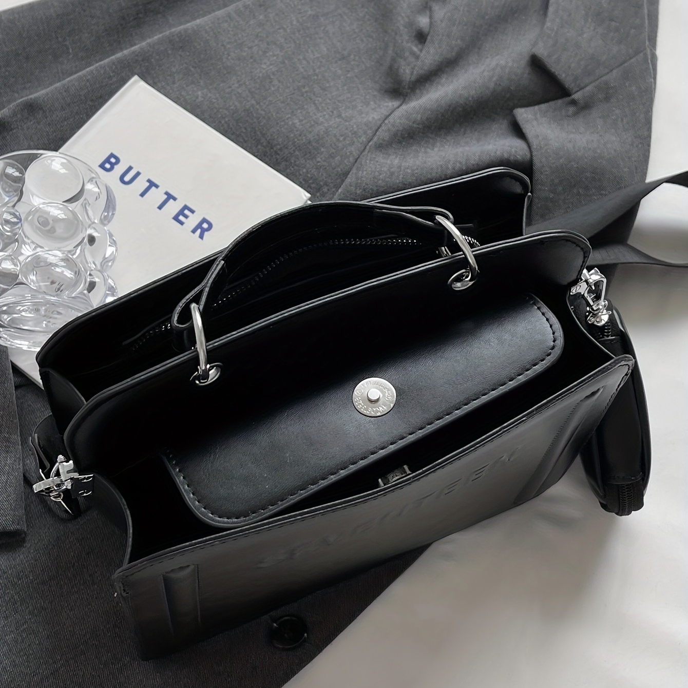 Women's Letter Embossed Handbag Set, Luxury Square Crossbody Bag