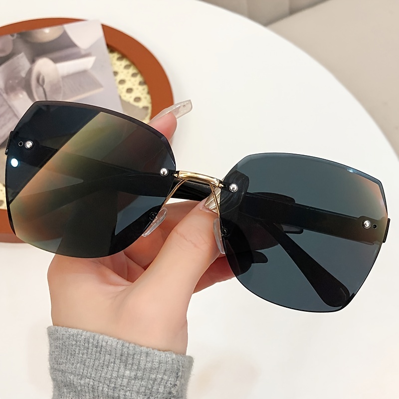 Frameless Gradient Lens Sunglasses, Oversize Polygon Frame