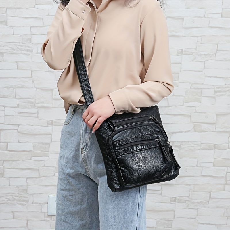 

Chic Vintage-inspired Waterproof Pu Leather Crossbody Bag For Women - Adjustable Strap, Zip Closure, Solid Color