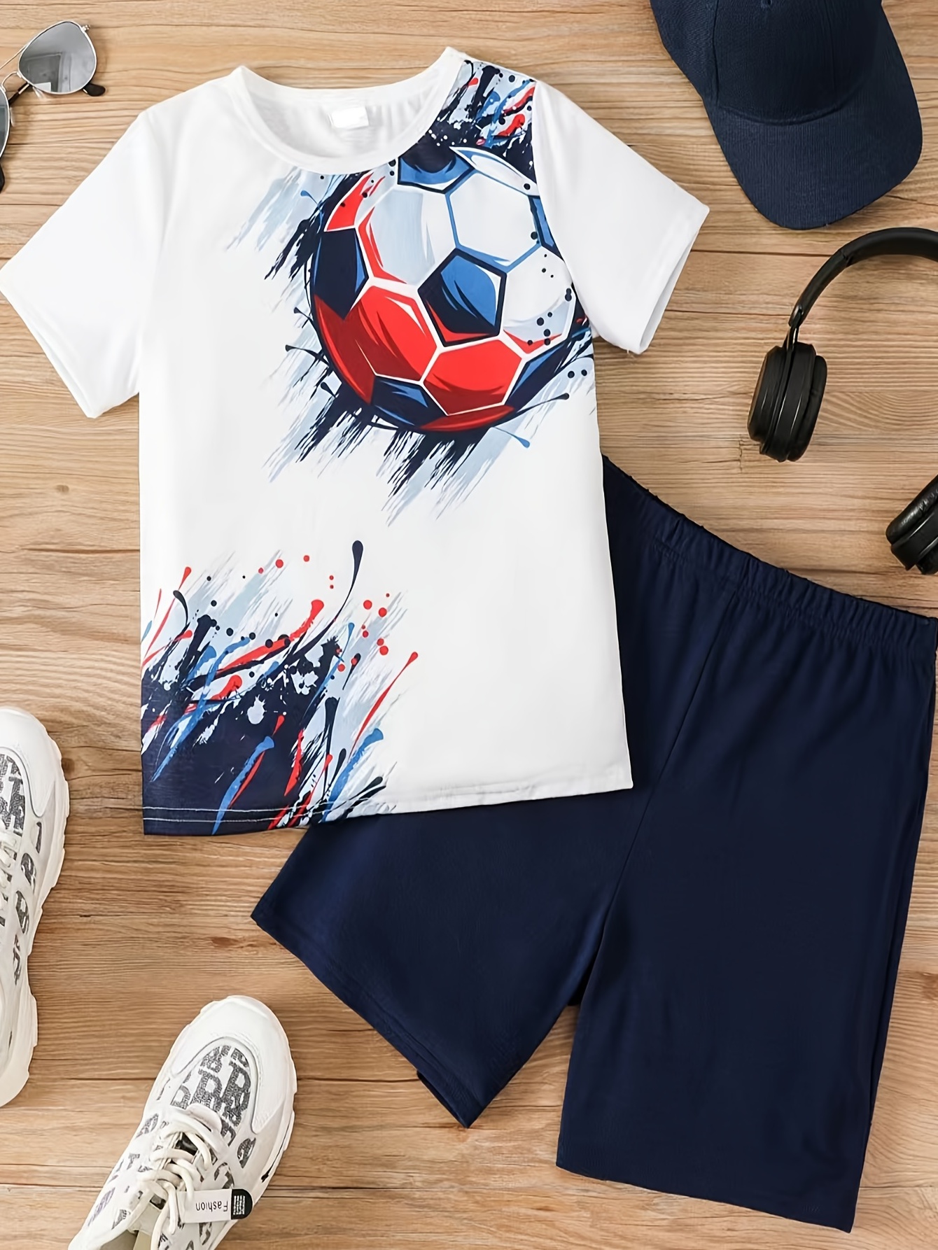 Conjunto Informal Gráfico Fútbol Niños Camiseta Pantalones - Temu