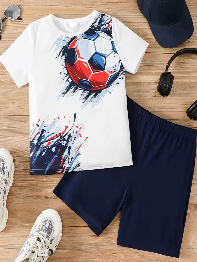Conjunto Informal Gráfico Fútbol Niños Camiseta Pantalones - Temu Chile