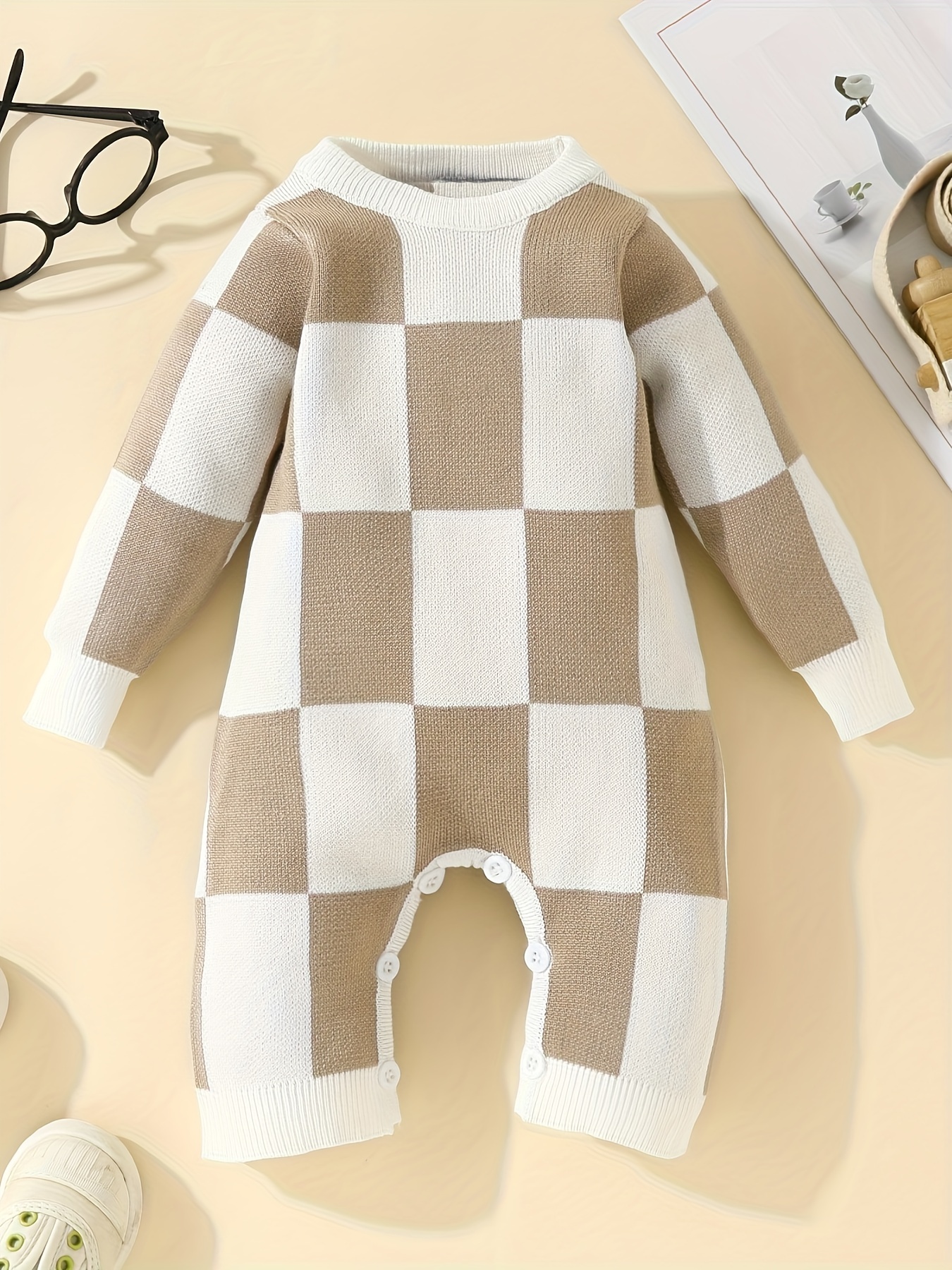 Baby Girl Checker Pattern Knit Bodysuit