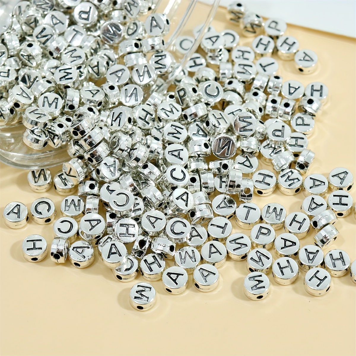 Silver 26 Letter Beads For Diy Necklace Bracelet Earring - Temu