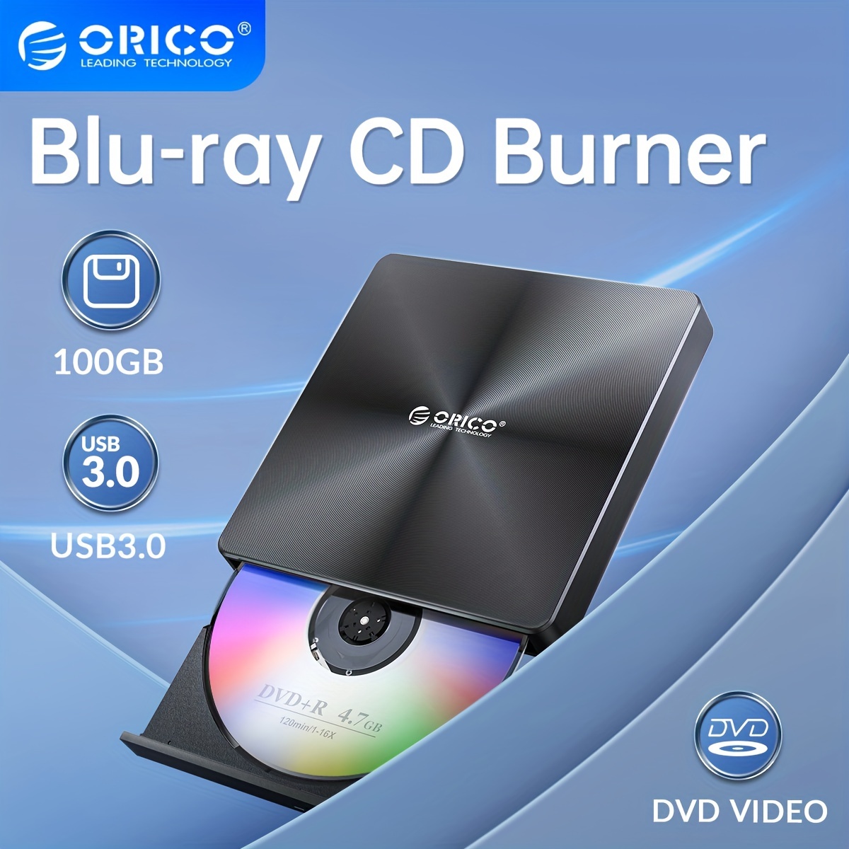 External Bluray Drive Compatible with DVD CD Drive Portable 3D Bluray Drive  with USB3.0 and Type-C Port, Suitable for Windows XP/7/8/10 MacOS for