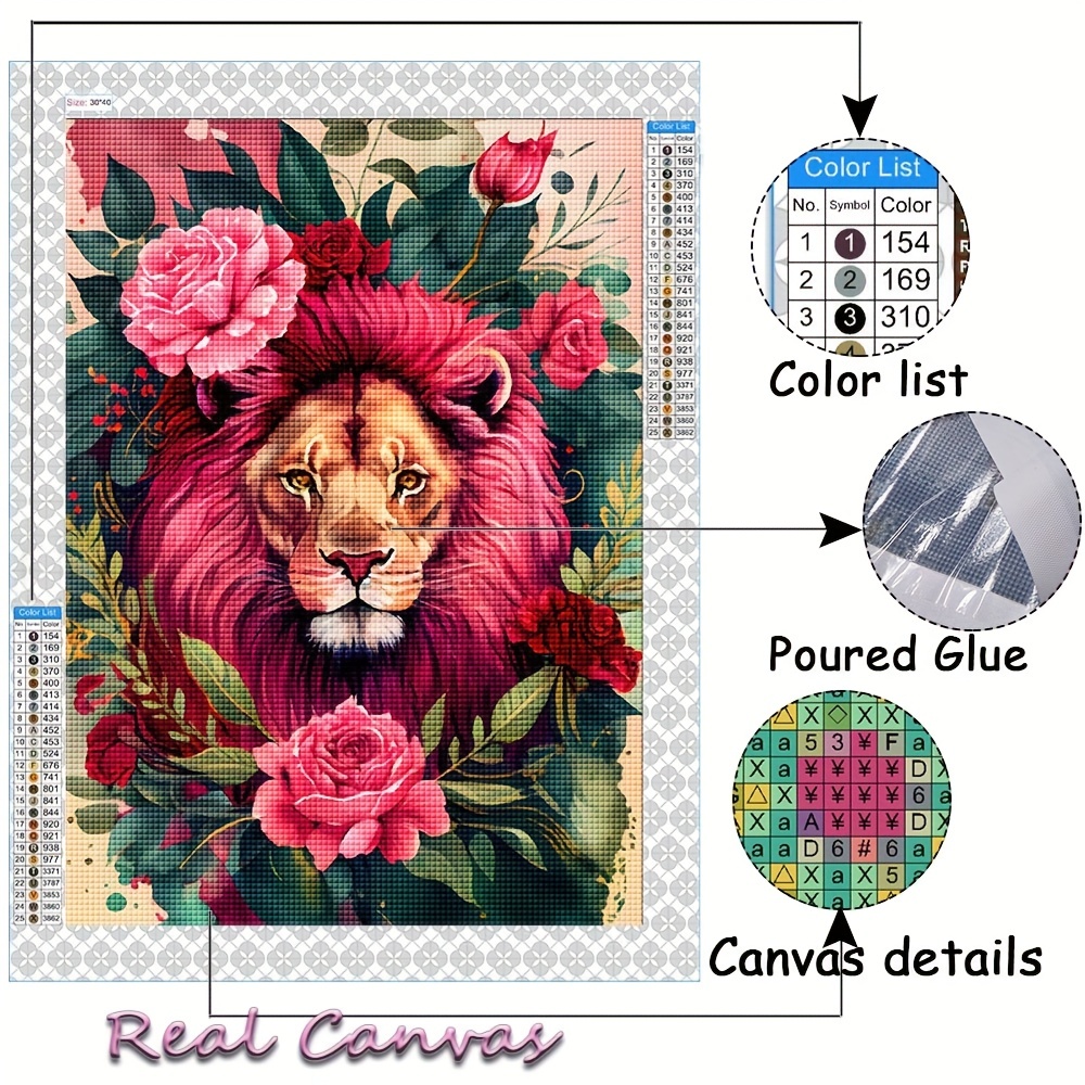 Lion 5d Diy Diamond Painting Full Round Cross Stitch Set Frameless  Rhinestone Decor Gift Birthday Gifts