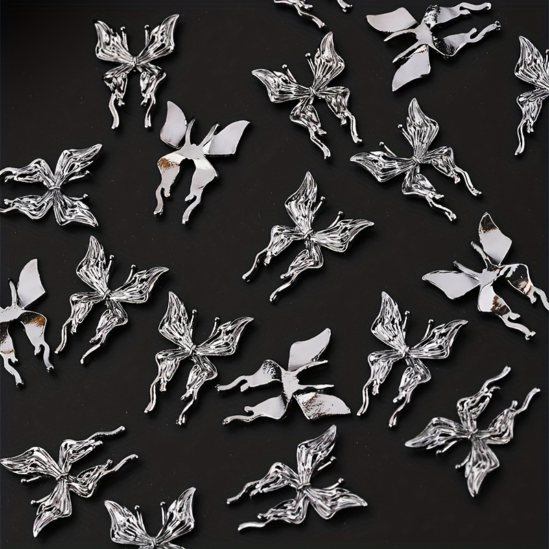 20 Pcs 3D Alloy Butterfly Nail Charms with Crystal Decoration