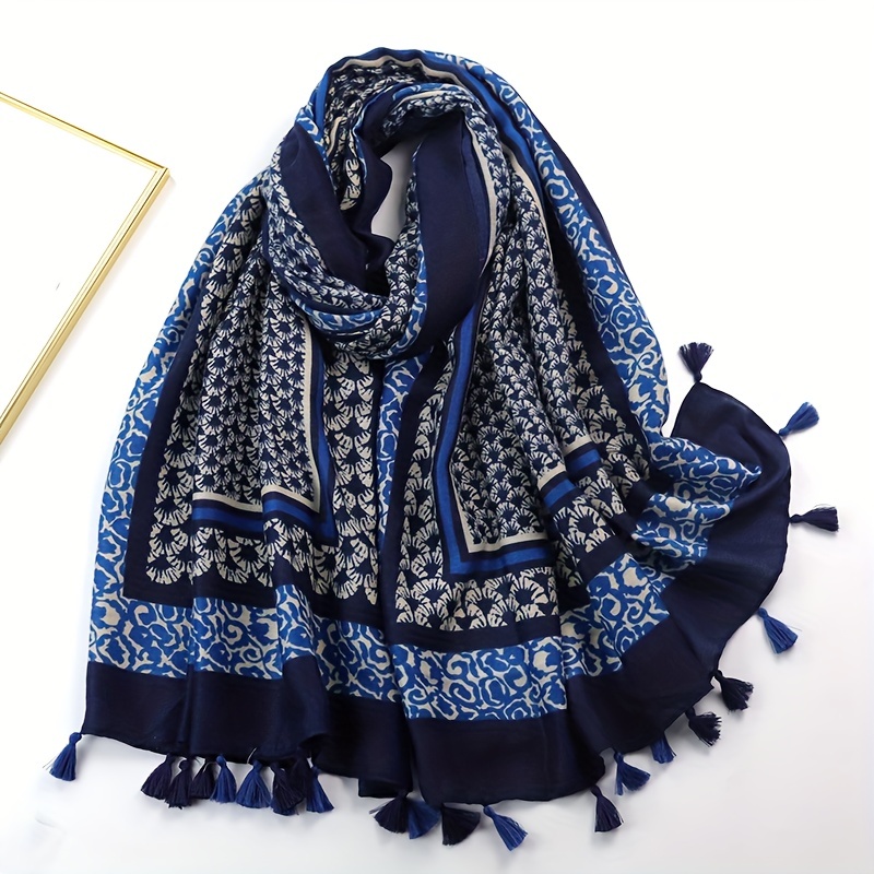 1pc Blue Plaid Pattern Double Use Scarf For Women, Winter Fashionable And  Versatile