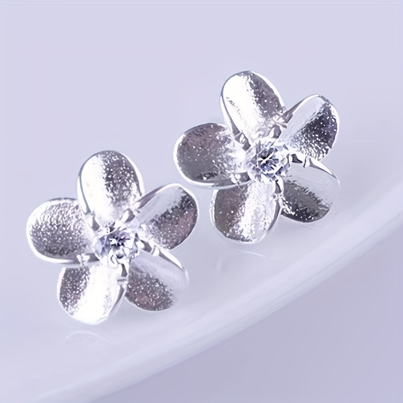2pcs Silver Flower Stud Earrings Unisex