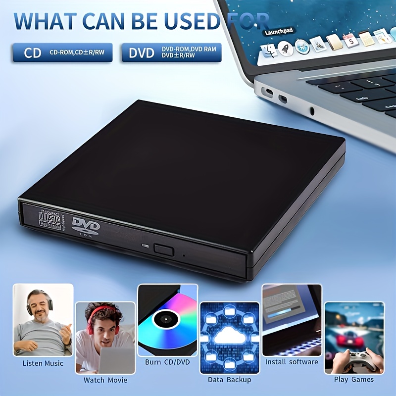 Lecteur Externe USB Graveur Portable CD RW Lecteur DVD ROM Graveur - Temu  France