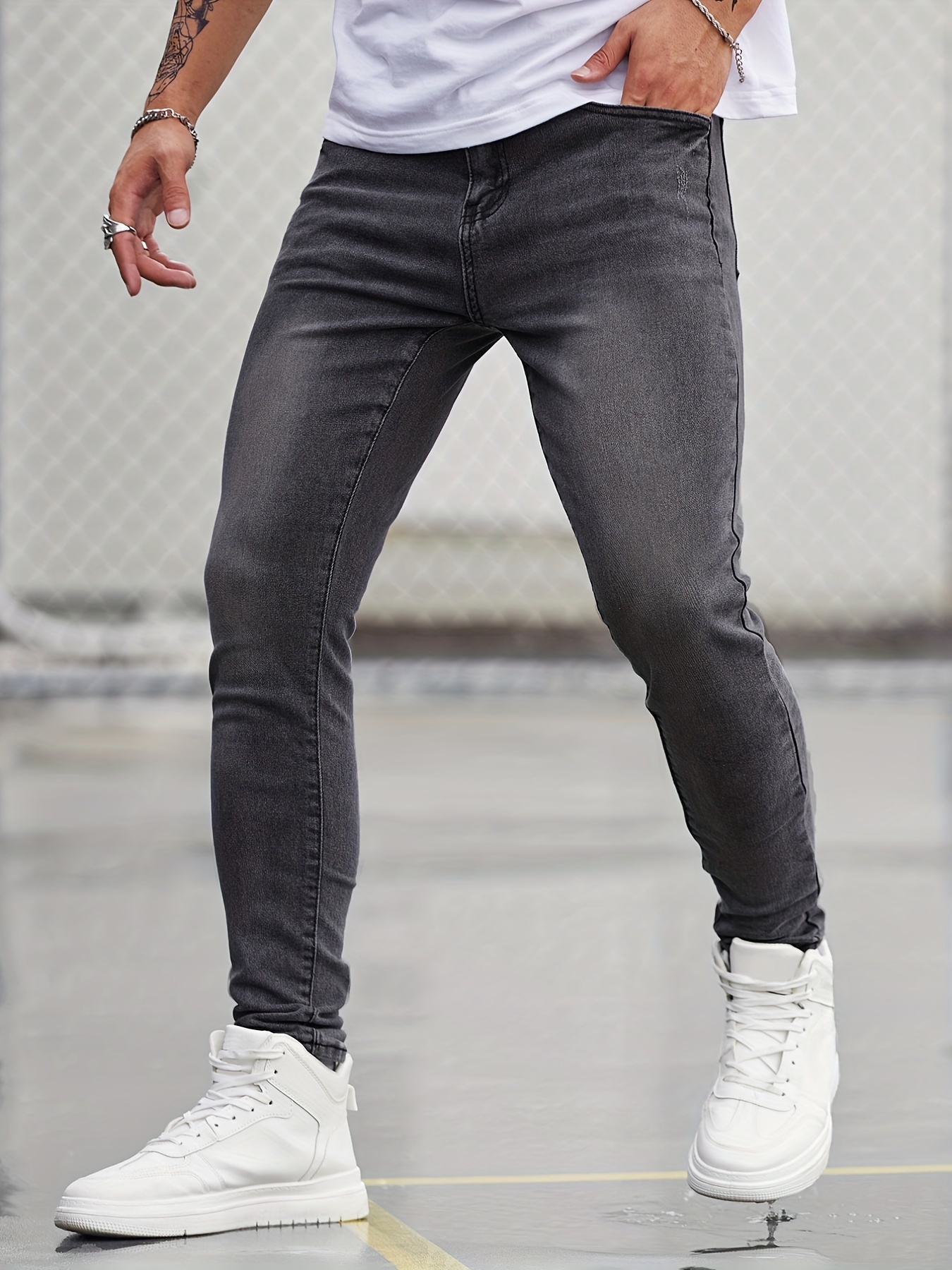 Slim Fit Jeans Men's Casual Street Style Distressed - Temu Canada