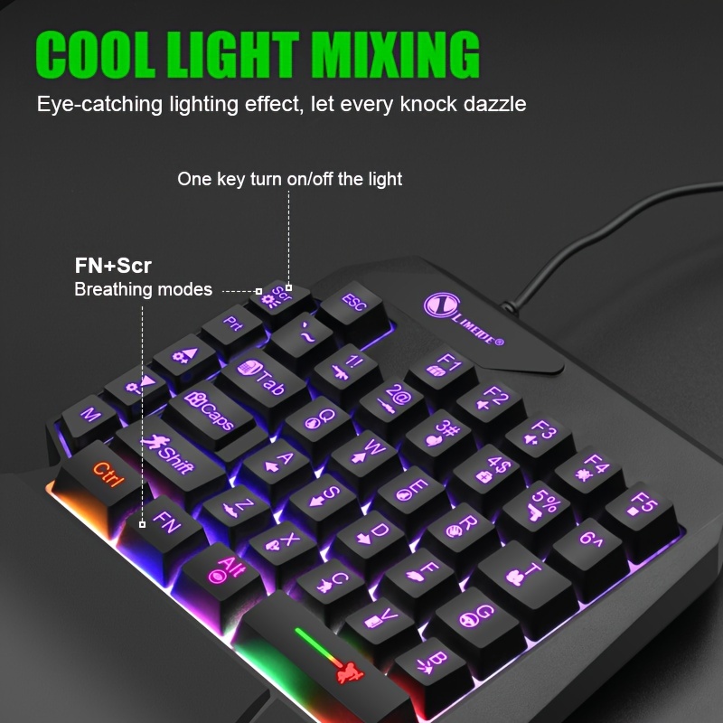 RedThunder Teclado para juegos con una mano RGB retroiluminado 35 teclas  portátil Mini teclado para juegos ergonómico controlador de juego para PC