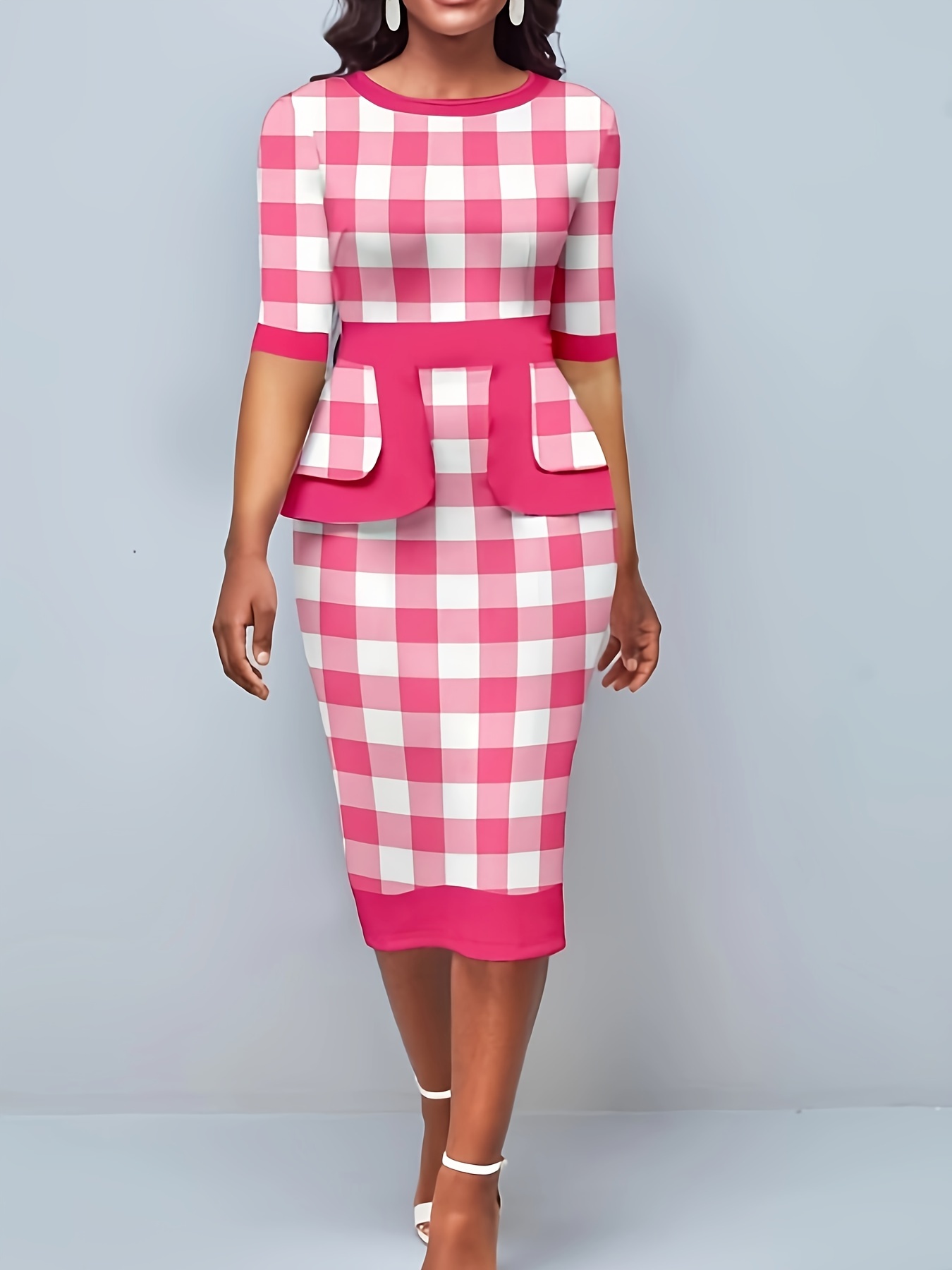 Plus Size Plaid Print Drawstring Shoulder Bodycon Mini Dress - Temu Canada