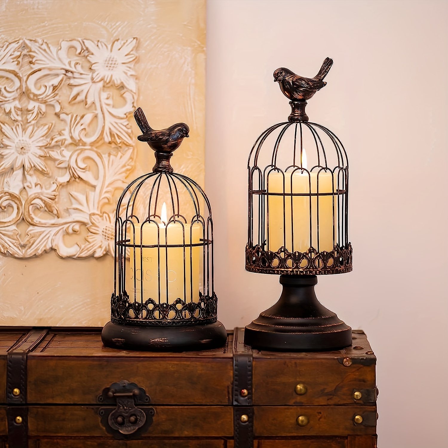 2pcs Decorative Birdcage Candle Holders for Pillar Candles