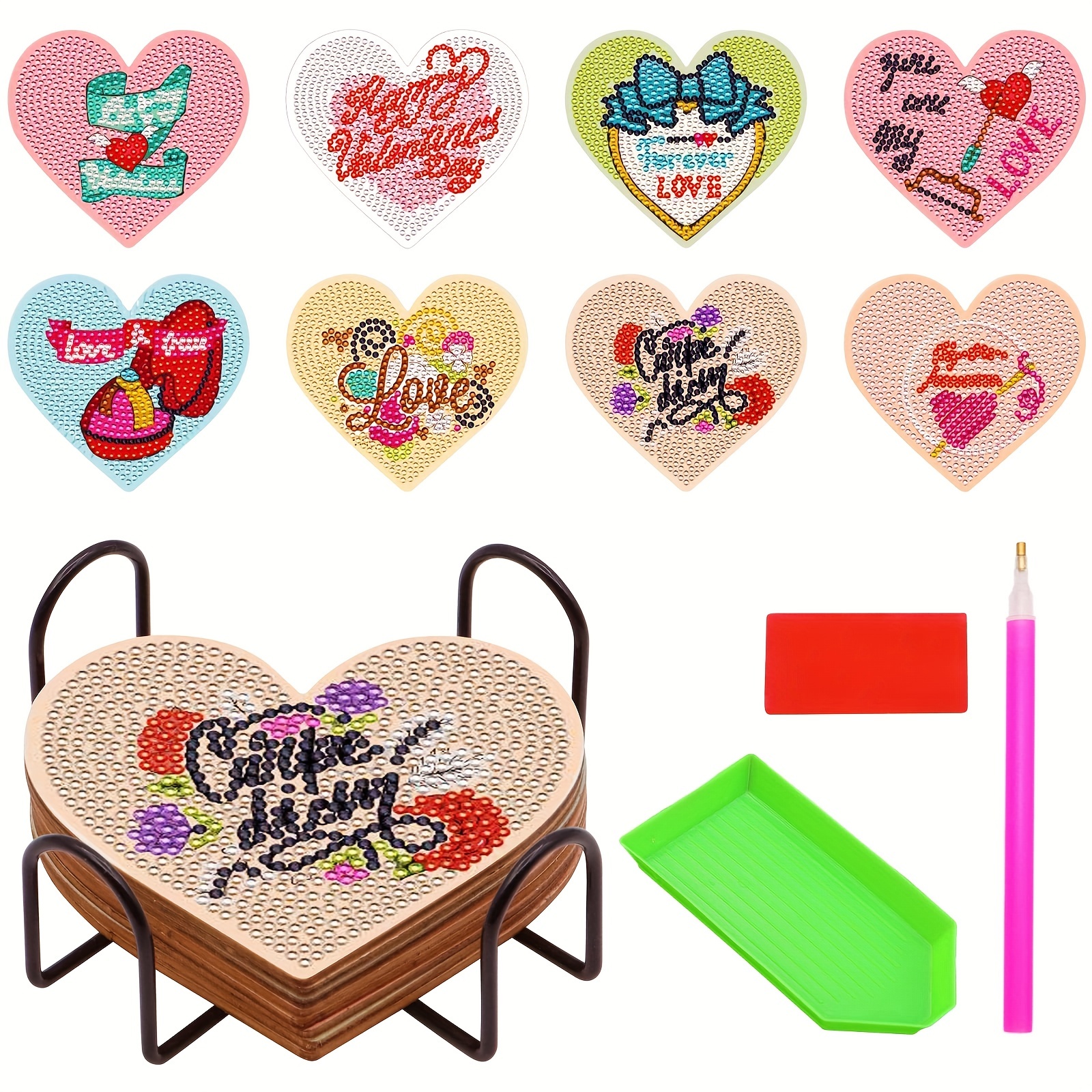 Valentine's Day Diamond Painting Coasters Kits With Holder - Temu