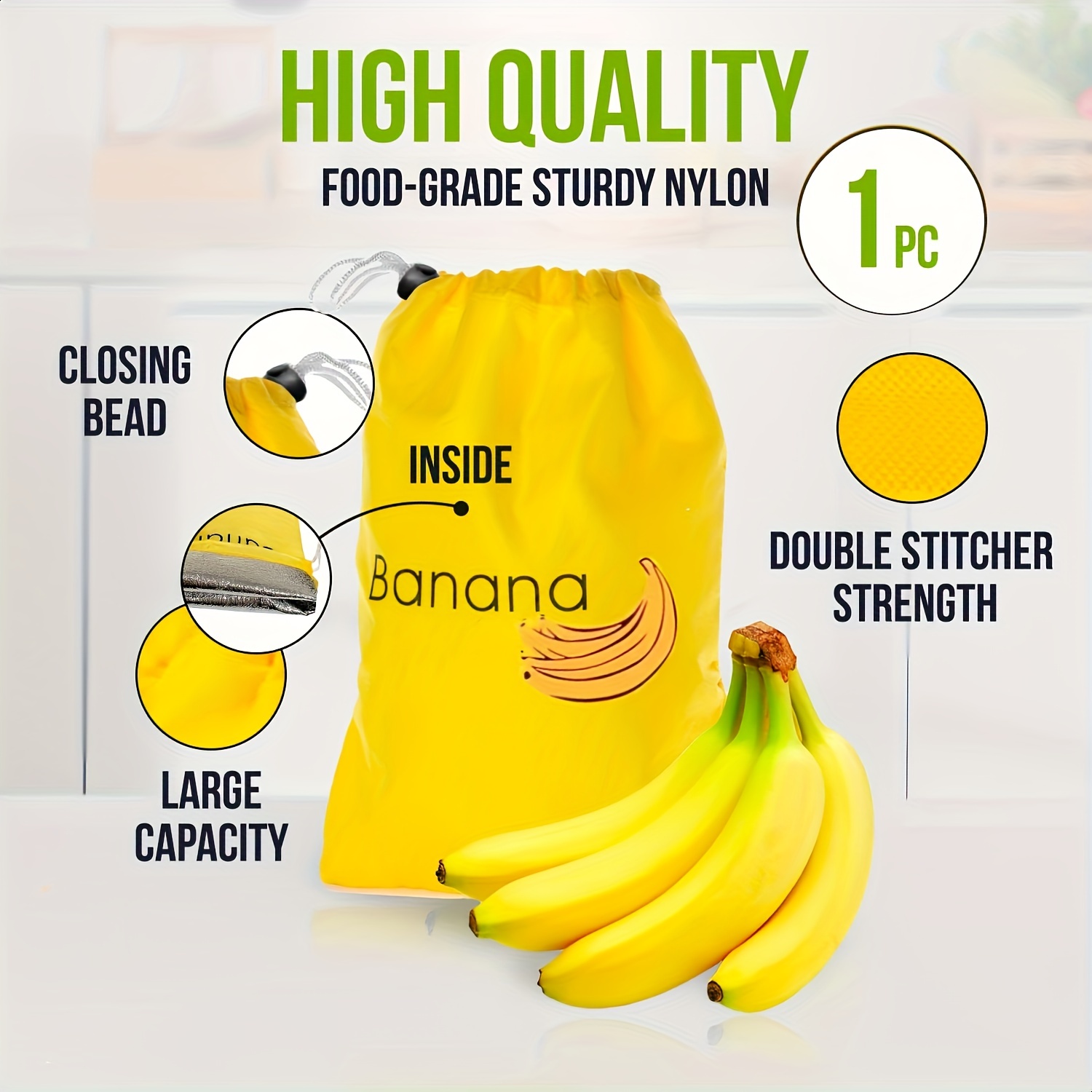 

1pc Yellow Banana Storage Bag, block Ripeness, Banana Storage Bag, Light Convenient Washable And Durable Fruit Organizer, Kitchen Vegetables And Fruits Fresh Storage Bag, Kitchen Supplies