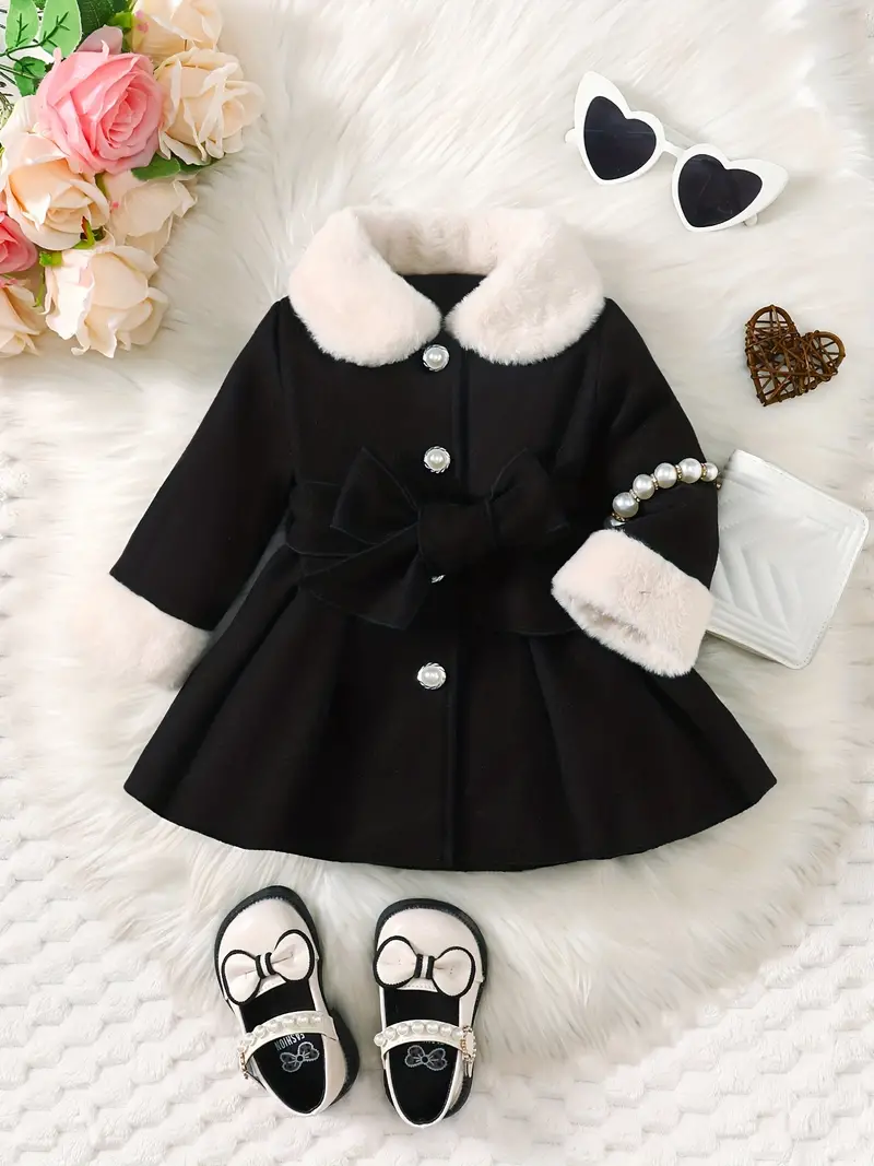 toddler baby girls winter fall stylish tweed dress coat toddler kids furry collar tunic trench coat single breasted windbreaker jacket details 26