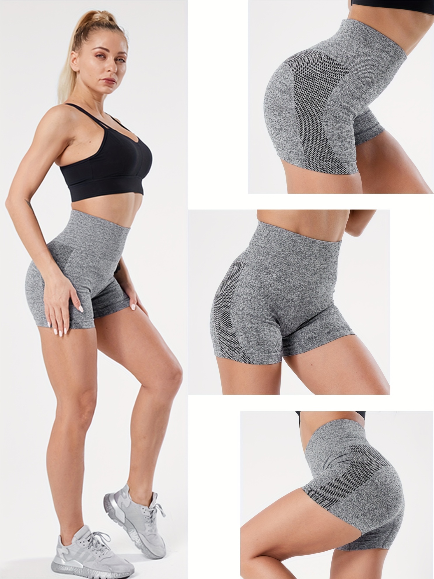 High Rise Seamless Fitness Shorts Solid Stretchy Biker Shorts