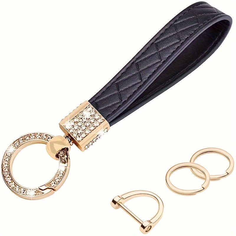 

Microfiber Leather Car Keychain, Bling Keychain With Anti-lost D Ring, 2 Key Rings, 360 Degree Rotatable