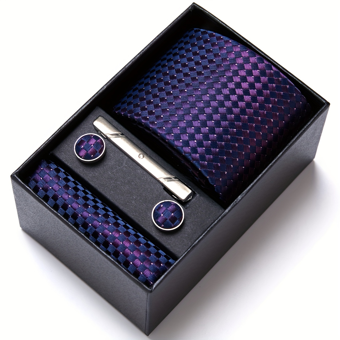 1 set of mens tie pocket squares handkerchief cufflinks tie clip necktie box gift solid color suit accessories for men for   day