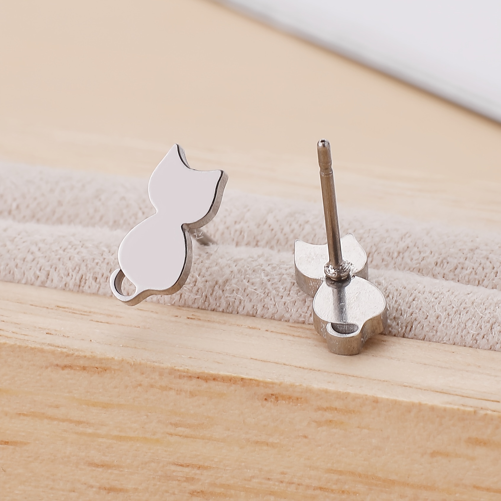 3 Pairs Stainless Steel Cat Earrings Set